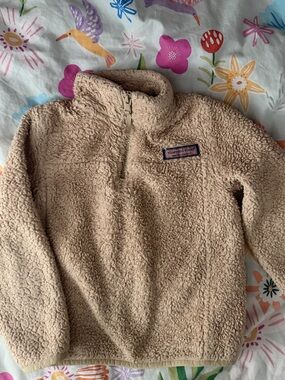 Vineyard Vines Kids Beige Teddy Fleece Quarter-Zip Pullover